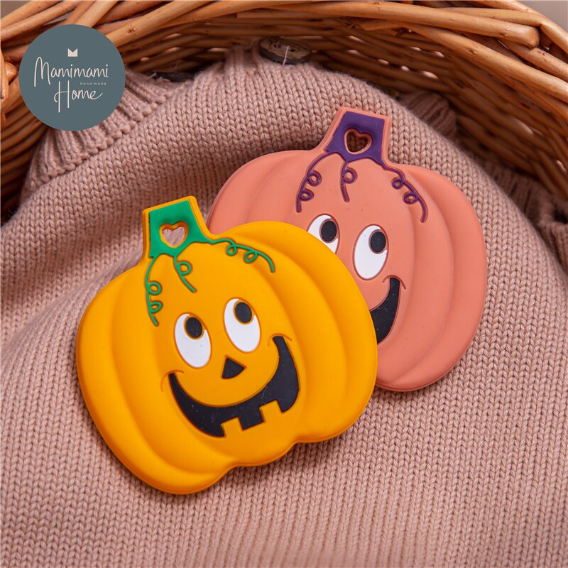 5 sztuk/partia Halloween kształt dyni gryzak ząbkowanie dla dziecka silikonowe BPA jedzenie stopień silikonowe gryzak dla gryzak łańcuch wisiorki
