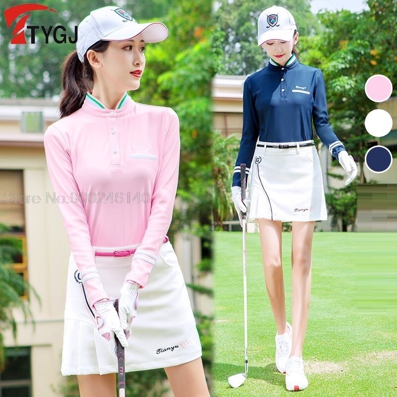 frauen Lange Hülse Golf Ausbildung T-Shirt Spitzen Frauen Schnell Trockene Kleidung Sport Golf Tennis Bekleidung Stehen Kragen Dünnes Hemd