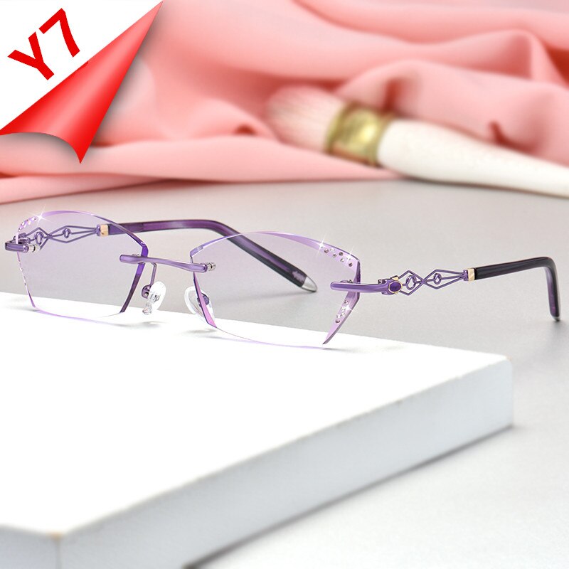 Ladies Prescription Glasses Myopia Hyperopia Custom Glasses Frameless Diamond Coloured Glasses Radiation Proof Optical Glasses 1