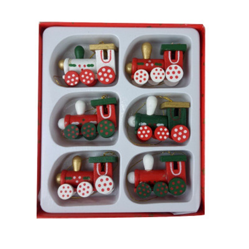 6PCS/Set Christmas Decorations Wood Painted Train Heads Cartoon Year Showcase Window Christmas Tree Hanging Decoration Kids