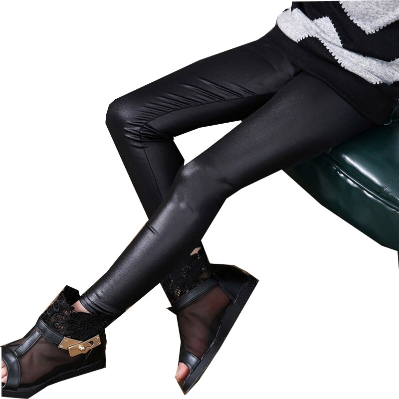 Girls Faux Leather Polyester Spandex Leggings Children Pants Leather Girls Pants 3-12Y S2