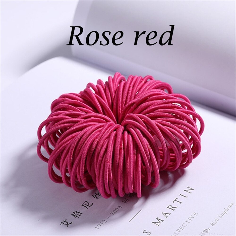 100 stks/partij Meisjes Snoep Kleuren Nylon 3CM Elastiekjes Kinderen Veilig Elastische Haarbanden Paardenstaart Houder Kids Haar Accessoires: rose red