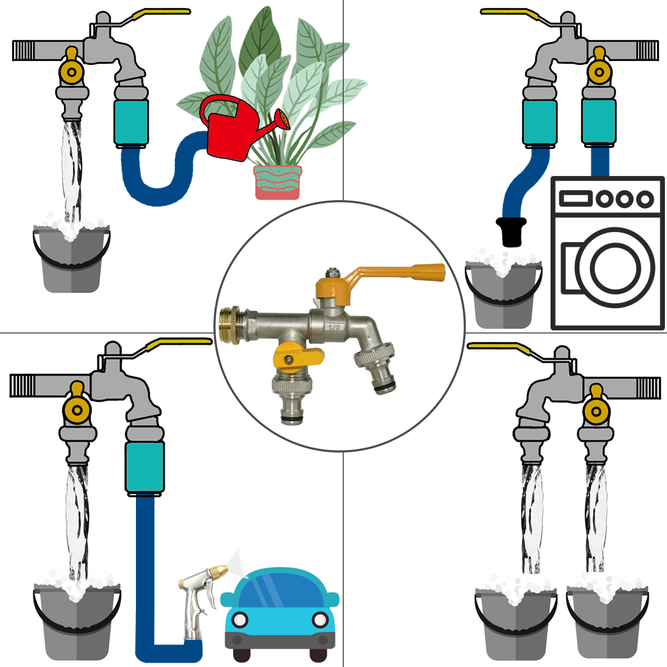 Tuinslang Kraan Adapter 1/2 ''IBC Watertank Connector 2-weg 1-weg Irrigatie Messing Kraan Gezamenlijke Vervanging Fitting Kogelkraan