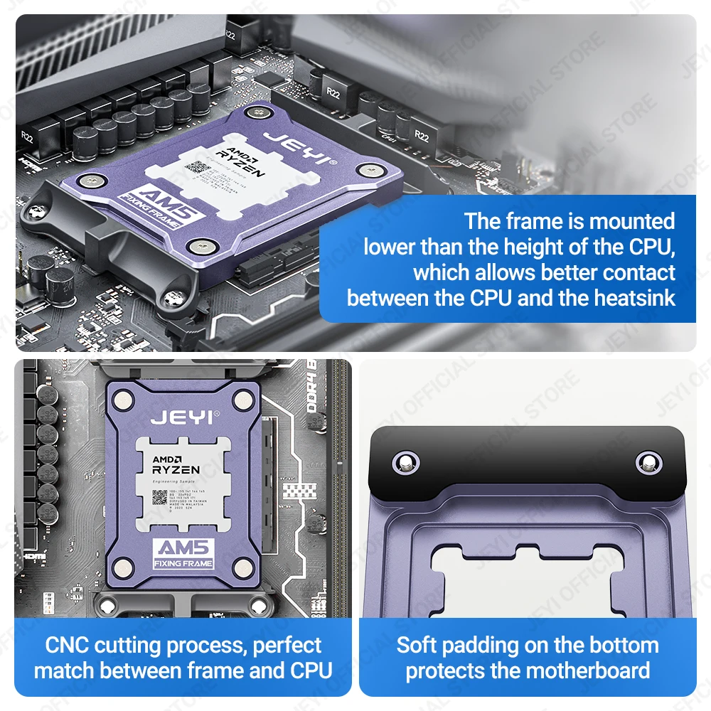 JEYI AM5 CPU Anti-Bending Socket Frame Aluminum AMD Bending Corrector Fixing Holder for 7950X,7900X,7700X,6000X Anti-Warping