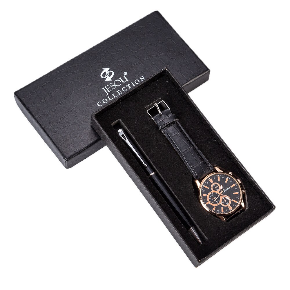 Men's Set Beautifully Packaged Watch + Pen Set Combination Set: Black