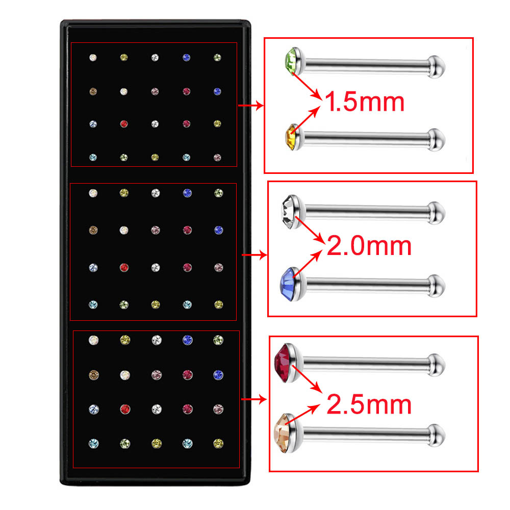 60/24pcs Set di borchie per naso in cristallo in acciaio inossidabile Set di Piercing per naso in acciaio chirurgico per donna: 60pcs Colorful 3size