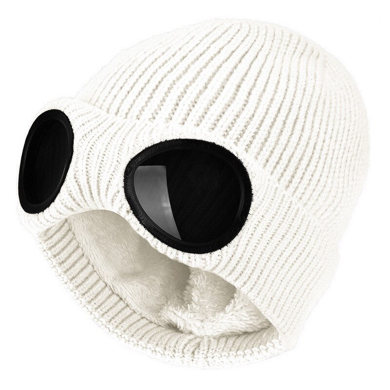Gebreide Glazen Hoed Vrouwen Gehoorbescherming Wollen Cap Plus Fluwelen Stretch Warm Curling Cap Winter Outdoor Skiën Caps Tij: WHITE
