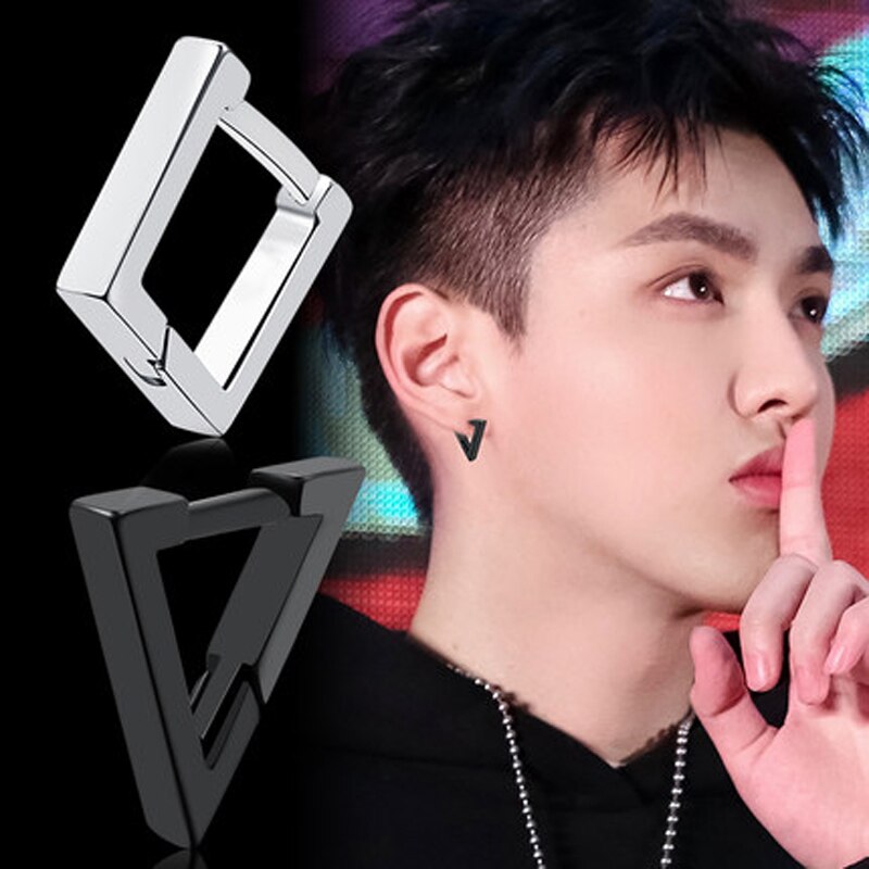 Mode Gothic Driehoek Vierkante Unisex Punk Rock Rvs Mannen Vrouwen Oor Stud Oorbellen Doorboord Push-Back Ear Plug gesp