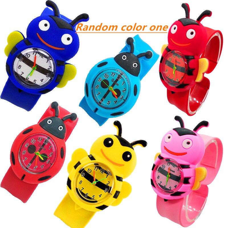 Cartoon Children's Watch Bee Ladybug Beetle Flapping Strap Kids Watches for Boys Girls Christmas Clock for Student Prize: Clear