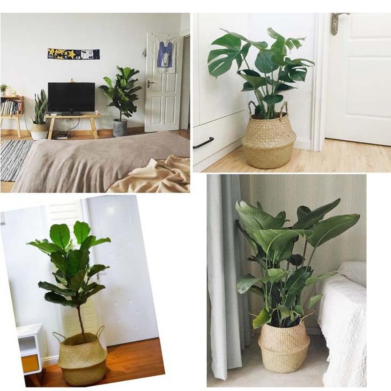 Handmade Wicker Planter Storage Flower Baskets Laundry Storage Decorative Basket Pot Rattan Flower Planters Household Organizer