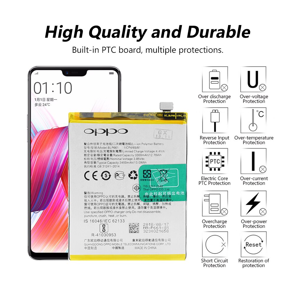 3.85V 3400mAh BLP661 Rechargeable li-ion Li-Po phone battery Lithium Battery For OPPO A3 Smart Phone High Capacity