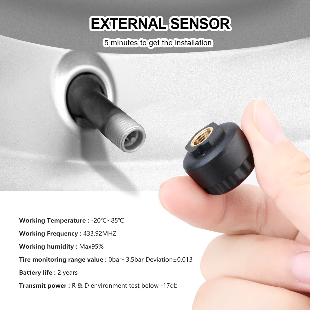 Système de surveillance de la pression des pneus de voiture, capteur TPMS, avec 4 capteurs externes, batterie, affichage numérique LCD, alarme sans fil