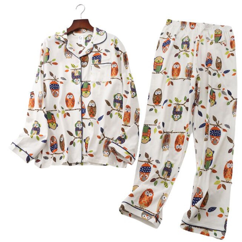 Pyjama dames s 100%  katoenen 2-- delige pyjama lange mouwen broek nachtkleding herfst winter pyjama dames print cartoon huiskleding