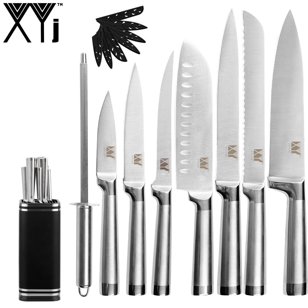 Kokkeknive santoku køkkenknive i rustfrit stål bloksliber kløver skæreknivbetræk etui: B .8 stk sæt 02