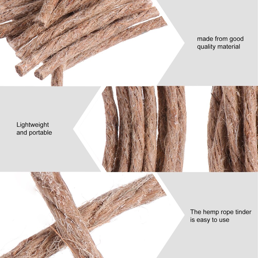 20pcs Hemp Cord Tinder Hiking Camping Flammable Cord Fire Starters Rope Lighter