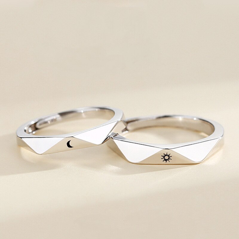 Bagues de Couple pour femmes et hommes, ensemble de 2 pièces, soleil et lune, anneaux de mariage, doigt d'amoureux, couleur argent, bijoux assortis, de saint-valentin