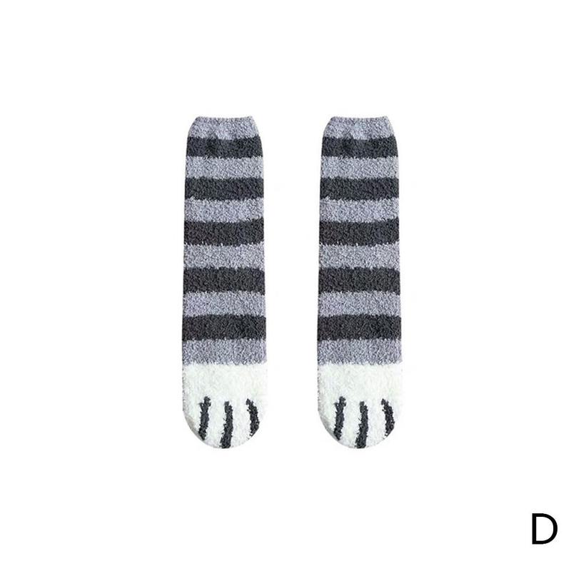 1 par koral fleece sokker fodspor kattepote mønster søvn varm vinter sokker fløjl tegneserie plus batch tykke sokker  e1 o 8: D