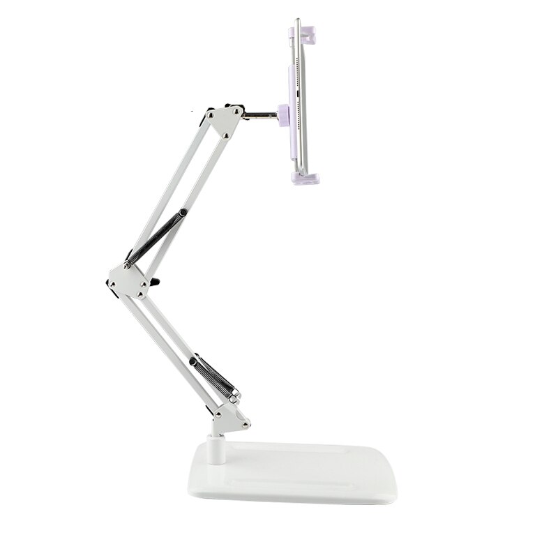 Verstelbare tabletstandaard met lange arm, beddesktop, metalen beugel voor ipad pro 11 mini-tablets: Wit
