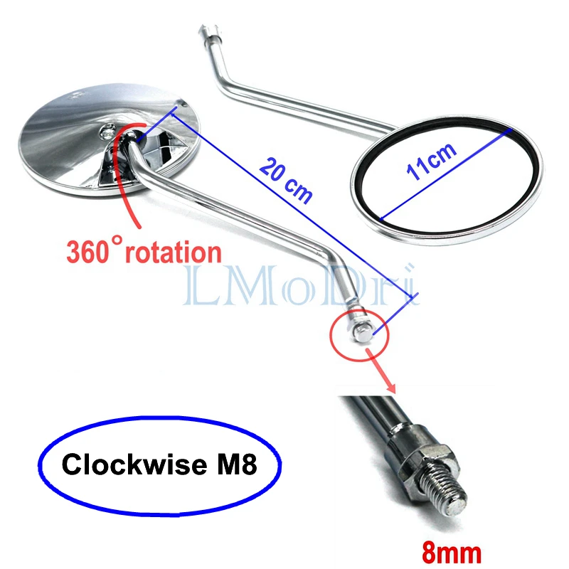 Espejo retrovisor Universal LMODRI para motocicleta, espejos retrovisores de 8mm y 10mm para Honda: 8mm Thread