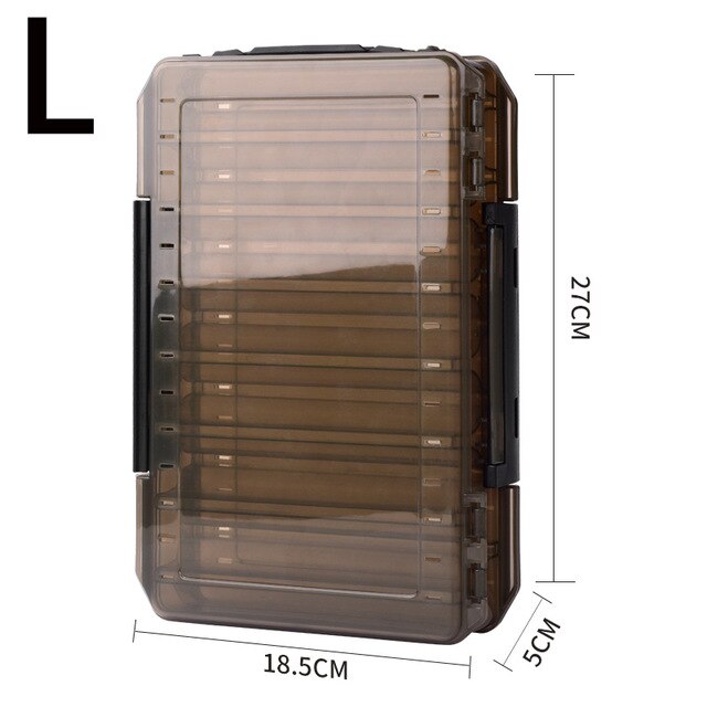 LINNHUE Plastic Fishing Lure Box Double Sided 14 Compartments Minnow Bait Lures Boxes Fishing Tackle Accessories Storage Box: Brown Large Size