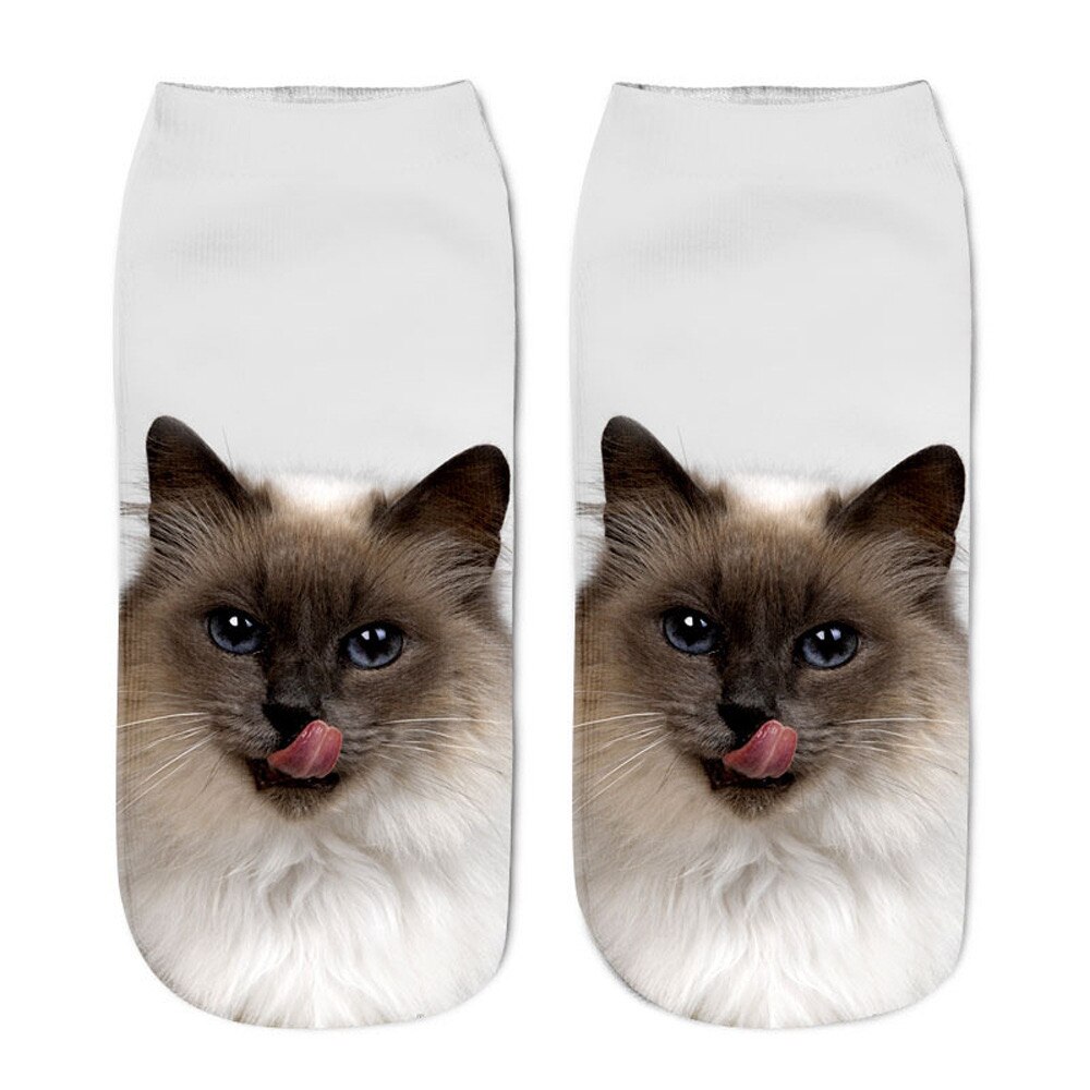 Stijl Mode 3D Kat Dier Duizenden Afdrukken Patronen Korte Sokken Grappige Harajuku Herfst Vrouwen Gelukkig Low Enkelsokken: 908