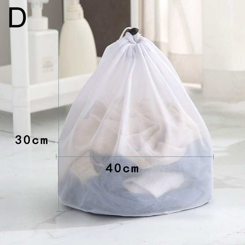 Husstand tyk polyester mesh vasketøj vaskepose undertøj bh frakker gardin vaskepose stor kapacitet snor vasketøjskurv: D