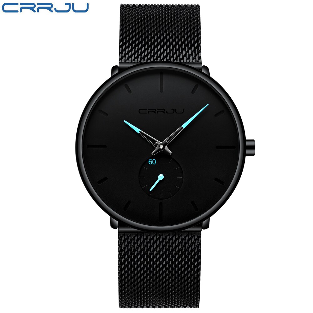 Crrju ur herre vandtæt slim mesh rem minimalistiske armbåndsure til mænd quartz sportsur ur relogio masculino: 2150- være
