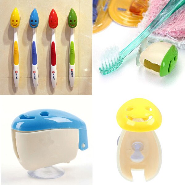 Lovely Smiley Face Toothbrush Holder Stand Mount Strong Suction Cup Home Bathroom Accessories 4pcs