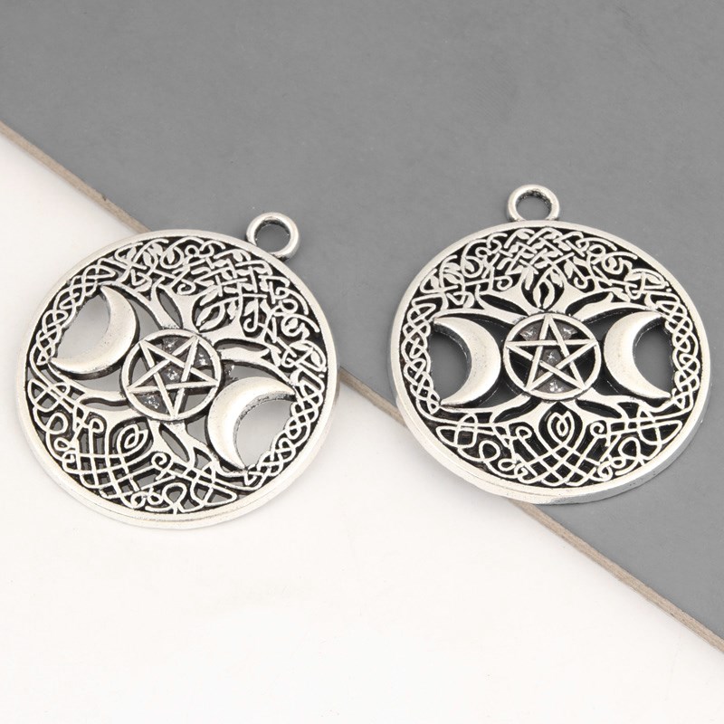 Pendentif d&#39;arbre magique pentagramme Wicca, couleur argent, 38.5x34mm, accessoires de bijouterie artisanaux, 10 pièces
