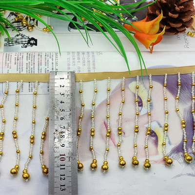 Cuentas de cristal de 2 yardas, adorno de encaje, borlas hechas a mano, sombreros con flecos, vestido de noche, ropa, Collar de puño de boda, Cheongsam decorativo: F Gold 11cm wide