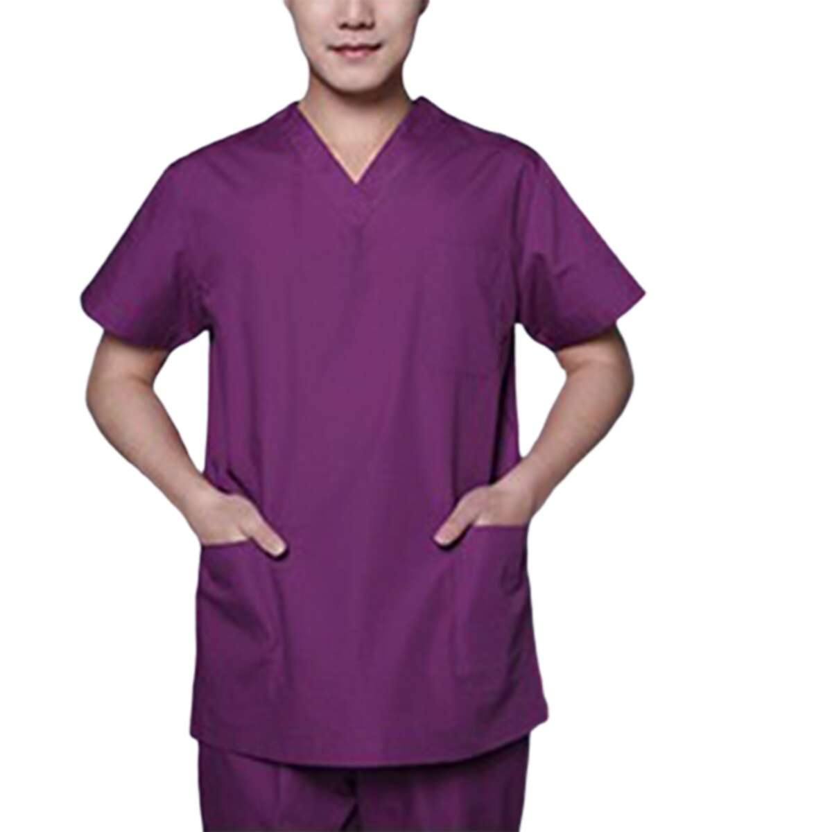unisex Arbeit Tragen Uniformen Peeling Weiche Kurzarm Atmungsaktiv V-ausschnitt mit Taschen Kleidung einstellen: Männer Violett / M