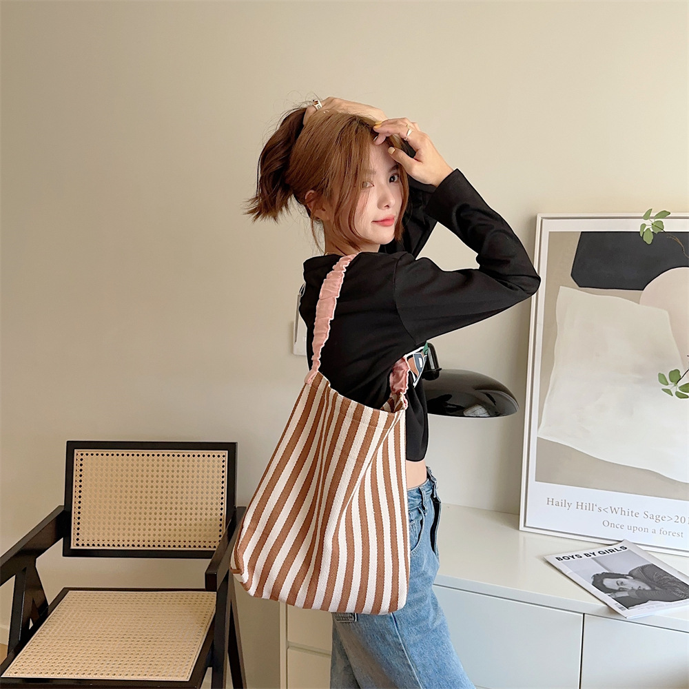 Sacs à bandoulière à rayures de couleur contrastée pour femmes, fourre-tout Simple en toile pour livres d'université pour filles, sac de Shopping décontracté, sacs à main de voyage
