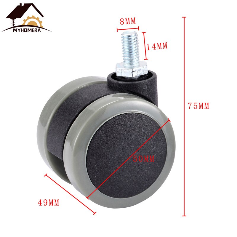 Myhomera 4 st 2 "  m8 universal mute stol hjulhjul kraftig 50kg svängbara länkhjul byt möbelhjul rullgummibroms: Skruv utan broms
