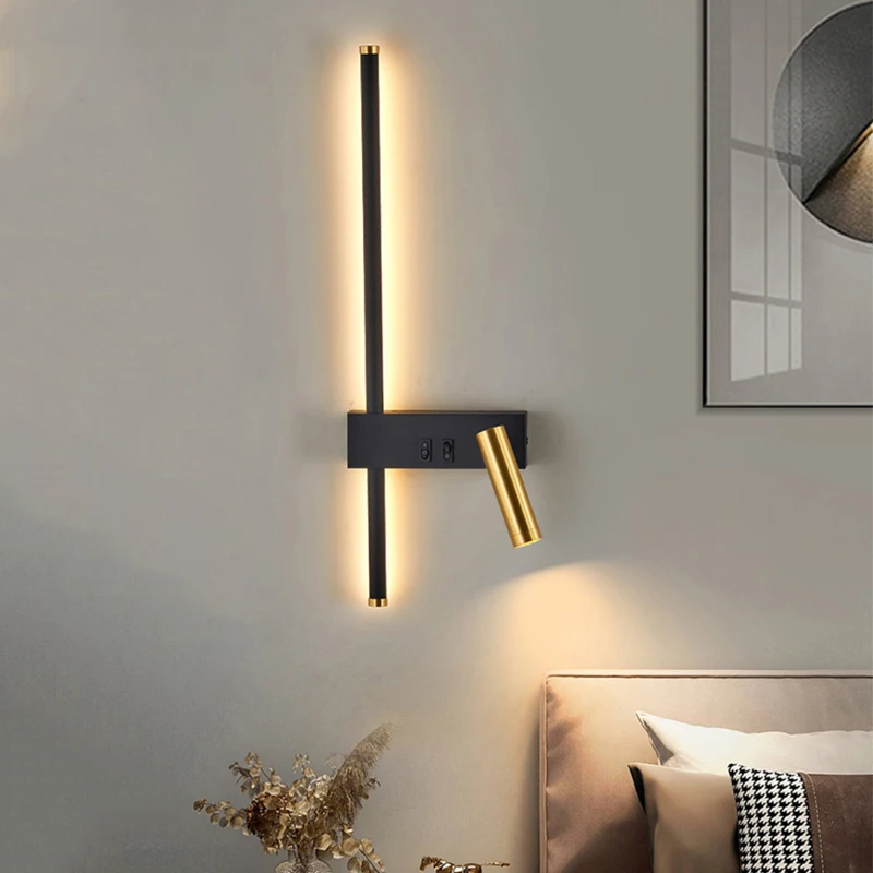 Lese- med bryter minimalistiske vegglamper soverom nattbordslamper nordiske hovedsoverom linjebakgrunnsvegglamper