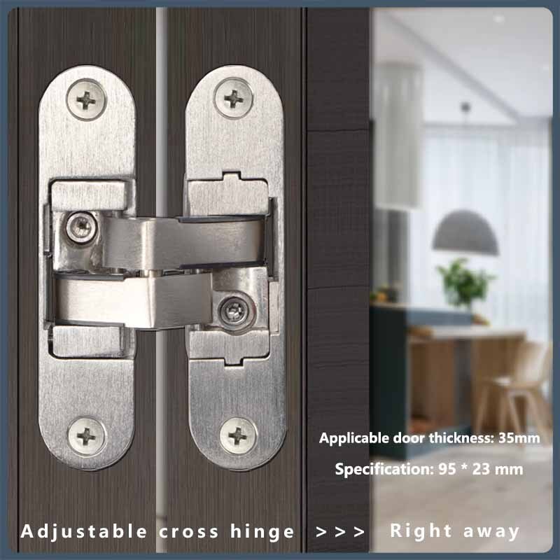 Three-dimensional adjustable invisible door hinge hidden solid wood door folding door zinc alloy hidden cross hinge hardware fur: Gold
