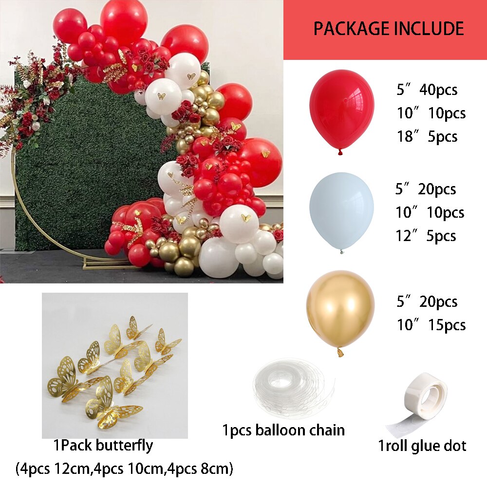 128pcs Red Balloon Garland Kit Gold Chrome Latex Balloon Matte White Red Globos for Valentines Wedding Birthday Party Decoration