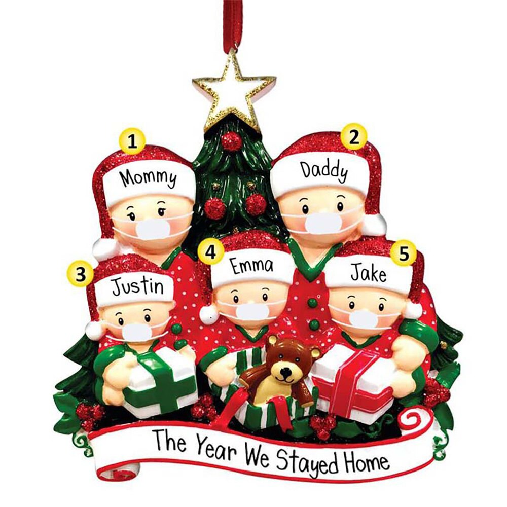 Mascarilla de Navidad para decoración de muñecas, máscara de Navidad para decoración colgante de muñecas, colgante para árbol de Navidad familiar, muñeco para el hogar: family of 5 people