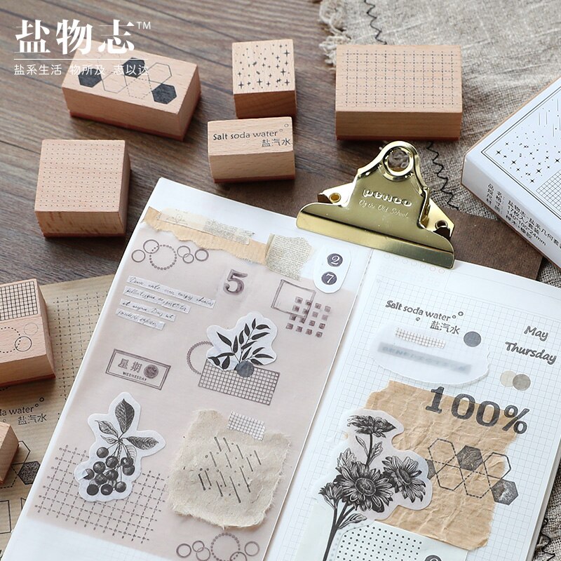 17 st/set vintage geometrisk rund rutnät stämpel diy trä gummistämplar för scrapbooking pappersvaror scrapbooking standard stämpel