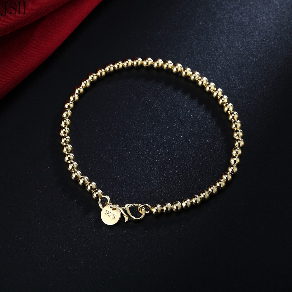 for women Silver color 4mm beads Gold color Chain bracelet cute wedding party lady charm jewelry birthday LH021