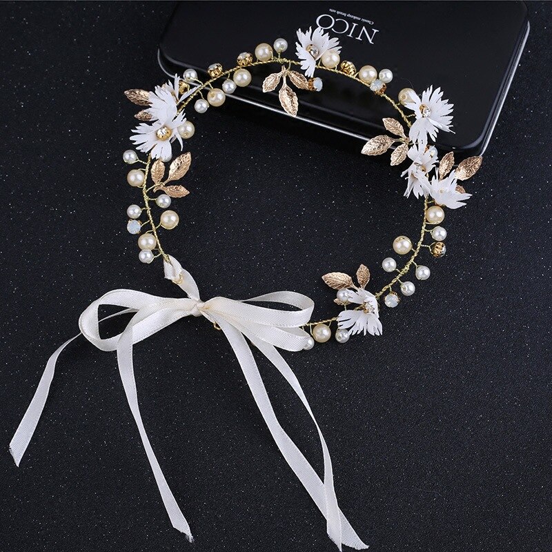 1Pc Mooie Vrouw Hoofdband Krans Bruiloft Bloem Haar Tie Wedding Party Beach Bridal Hoofdtooi Doek Stof Haaraccessoires