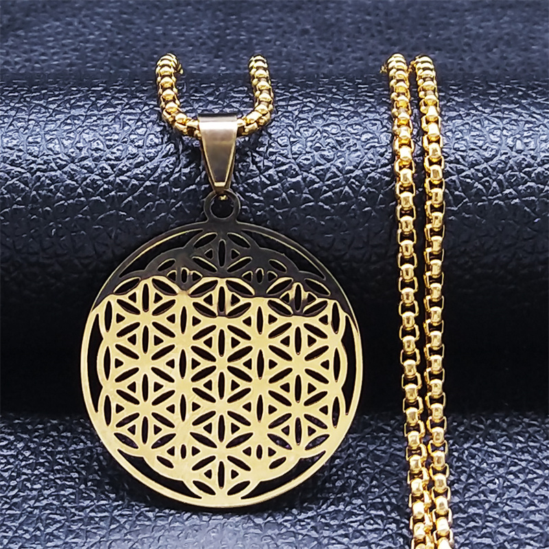 Yoga Blume des Lebens Edelstahl Kristall Kette Halsketten Frauen/Männer Samen des Lebens Anhänger Halskette Schmuck fleur de wetteifern N4834: Gold-farbe