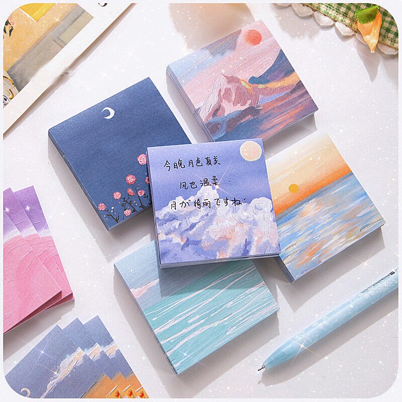 30 Sheets Cartoon Oil Painting View Memo Pad Posted It Sticky Notes Planner Sticker Notepad School Supplies Kawaii Stationery
