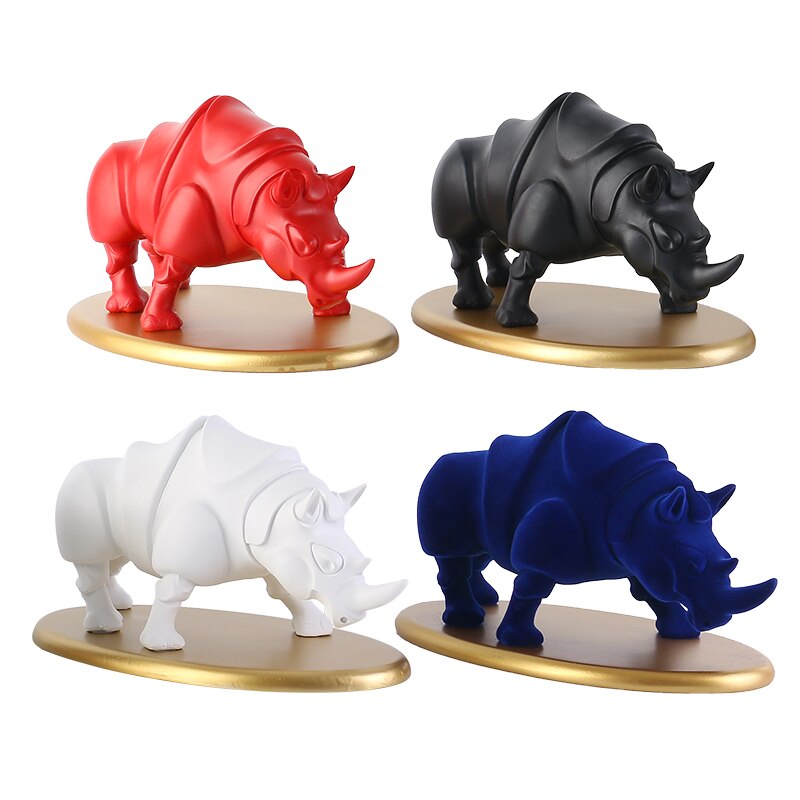 Rhino Statue Figurines Europe Modern Animal Rhinoceros Resin Sculpture Ornaments Home Office Decor Ox Desktop Art Crafts