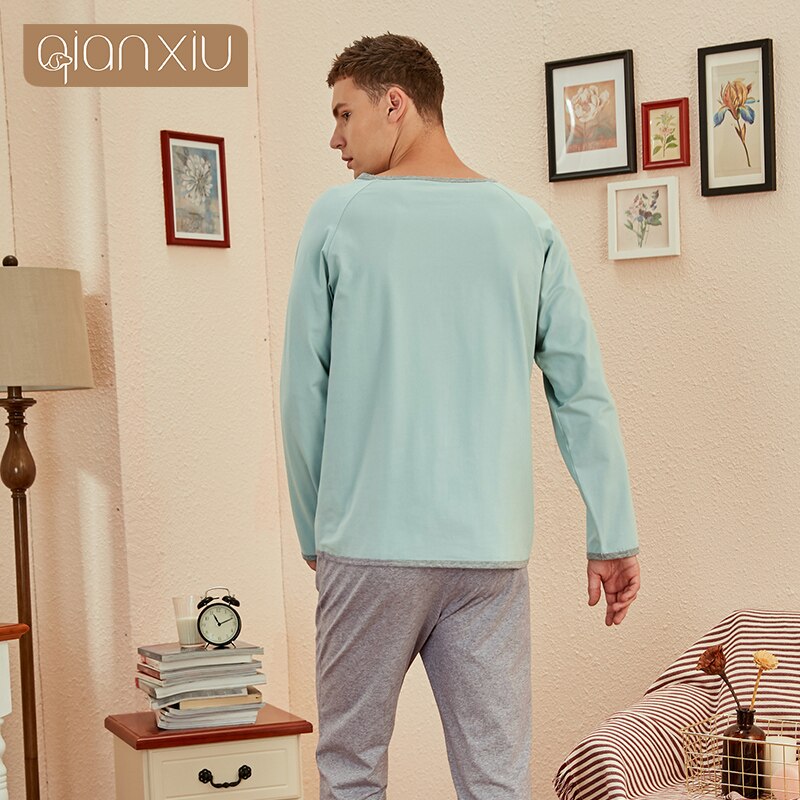 Autumn Fleece Men Round Collar Home Clothes Cotton Winter Pajamas Nightgowns Home Wear Large Size Wear Casual Wear