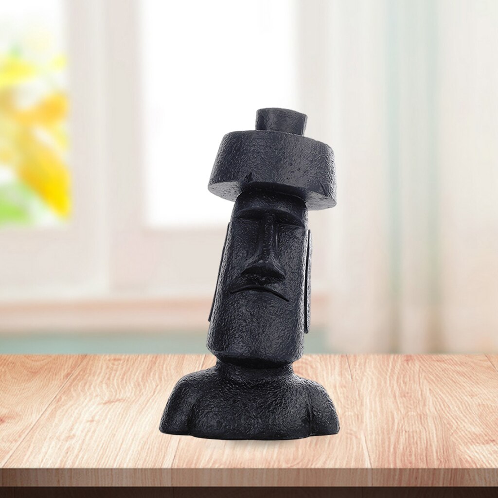 1PC Easter Island Statue Decor Retro Style Massive Megalith Ahu Akivi Monolith Moai Head Sculpture for Bedroom Ornaments: Black E