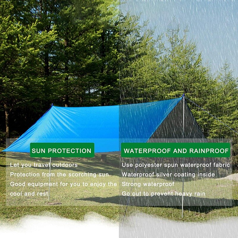 Camping Tarp Waterproof,Hammock Rain Fly,Outdoor Moistureproof Picnic Mat,Multifunction Tent,91 x 83 Inch