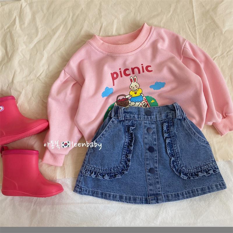 2022 nuove ragazze estive gonne Casual bambini gonna di jeans abbigliamento per bambini increspature tasche bambini ragazze Jean gonne vestiti per ragazze del bambino