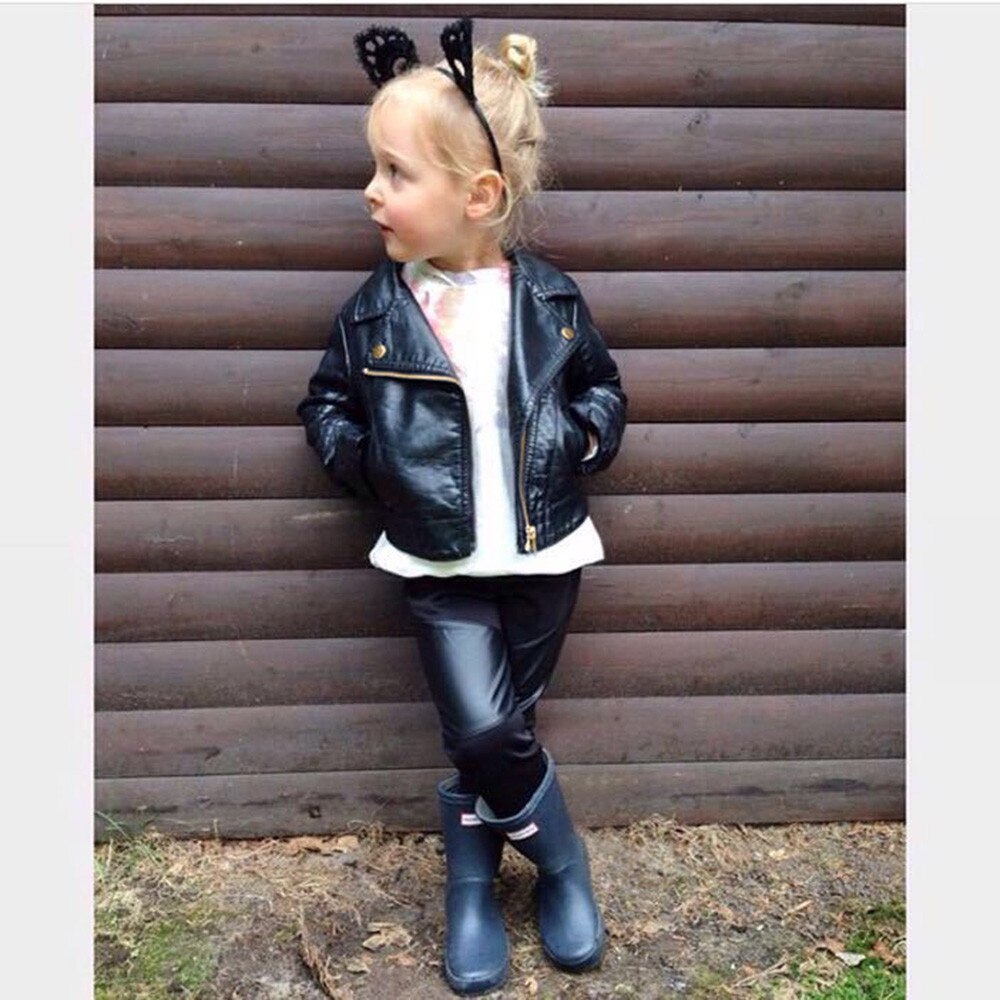 Spring and Autumn and the Wind PU Leather Leather Coat Baby Boys and Girls Short Children Jacket @A