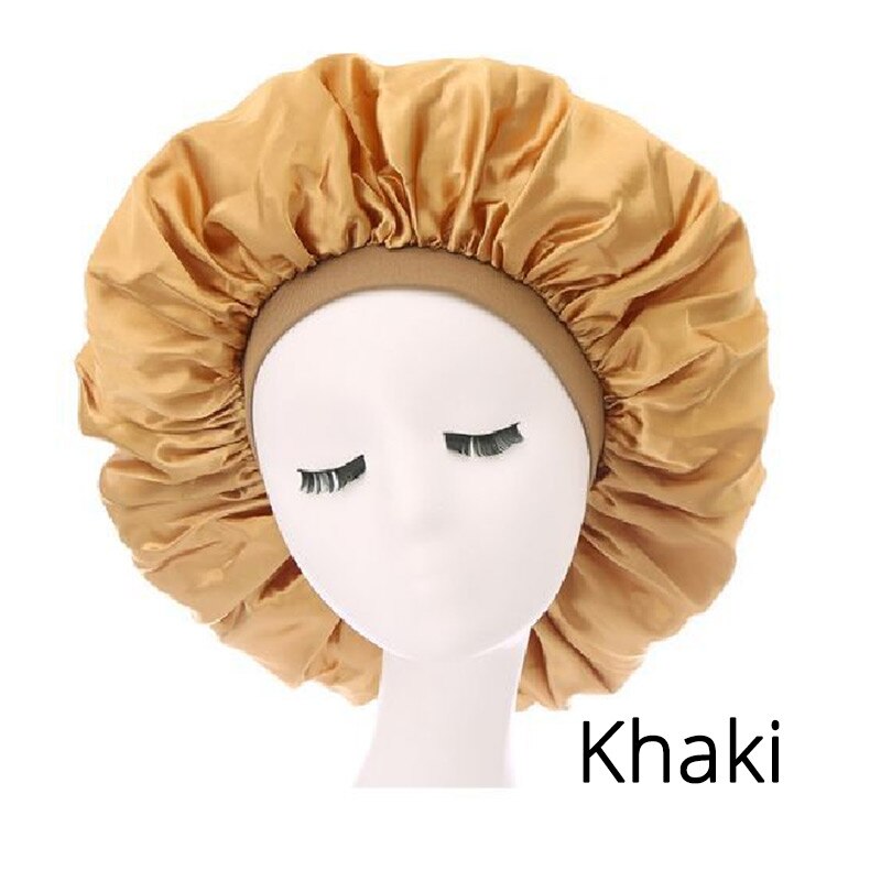 6Pcs/Lot Wide Band Satin Bonnet Cap Hair Bonnets For Women Silky Bonnet For Curly Hair Large Size Sleep Hair Cap: khaki 6pcs