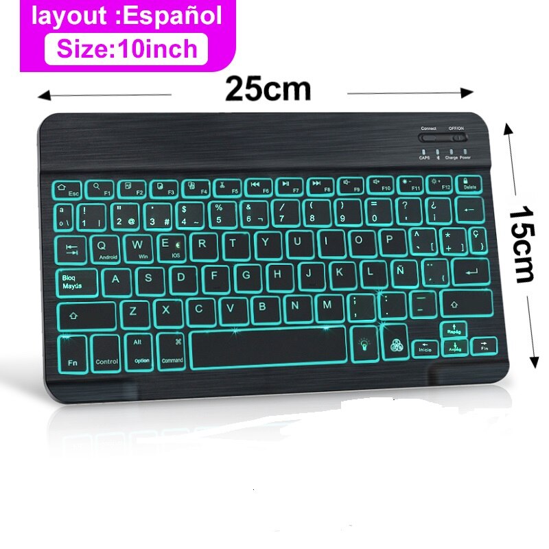 Tastiera Bluetooth RGB tastiera Wireless Bluetooth Mini tastiera russa spagnola RGB retroilluminata ricaricabile per Tablet ipad: 10 Inch DS Keyboard